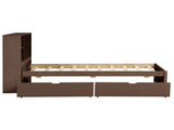 Modern Twin Size Bed Frame With Built-in USB Port on Bookcase Headboard and 2 Drawers for Walnut 68014174