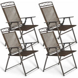 ZUN 4pcs Patio Folding Sling Chairs Camping Chair,Steel,Coffee Color 30210873