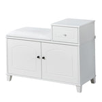 ZUN White Shoe Storage Bench Cabinet with Fireproof PU Cushion, Doubles and Movable Drawer Wood for W76058191