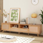 ZUN Rattan TV Stand for TVs up to 85'', Modern Farmhouse Media Console, Entertainment Center with Solid WF316678AAP