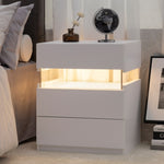 ZUN LED Nightstands 3 Drawer Dresser for End Table with Acrylic Board LED Bedside Tables for W2178132092