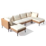 2pcs armless sofa 2pcs corner sofa 2pcs footstool iron legs yellow white cushions woven 81753170