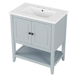 ZUN 30" Gray Modern Sleek Bathroom Vanity Elegant Ceramic Sink with Solid Wood Frame Open Style Shelf & N725P189825E