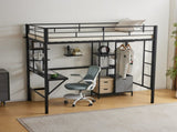 Twin Size Metal Loft Bed with Desk and Storage Shelves, Full-length Guardrails, Loft Bed Frame for 52452716