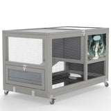 2-Tier Bunny Hutch, Wood Rabbit Cage on Wheels with Openable Roof, Ramp, Easy-to-Clean Tray, Guinea W2181P356045