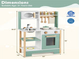 Kids Wooden Play Kitchen with 13 Accessories, Pretend Cooking Set with Chalkboard for 3, 58268723