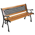 ZUN 49" Garden Bench Patio Porch Chair Deck Hardwood Cast Iron Love Seat Weave Style Back 41635196