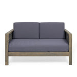 ZUN Outdoor Acacia Wood and Wicker Loveseat and Coffee Table Set with Cushions, + Mixed + Dark 70141.00DGRY