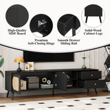 70" TV Stand for TVs up to 80 Inches, Mid Century Modern Entertainment Center with Rattan Doors, 2 N710P295759B