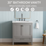 30" Bathroom Vanity with Sink Combo, Fully Assembled Bathroom Sink Cabinet with Marble Countertop, W1573P237850