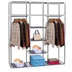 ZUN 69" Portable Clothes Closet Non-Woven Fabric Wardrobe Double Rod Storage Organizer Gray 98225165