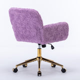 ZUN Furniture Office Chair,Artificial rabbit hair Home Office Chair with Golden Metal Base,Adjustable 99540851