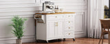 K&K 52'' Kitchen Island with Drop Leaf, Embossed Texture Kitchen Island on Wheels with Spice Rack, N707P195393W