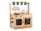 Kids Outdoor Mud Kitchen Playset, Realistic Stoves/Sink with Utensils & Chalkboard for Creative Play 72563983
