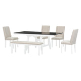 ZUN 6-Piece Classic Dining Table Set, Rectangular Extendable Dining Table with two 12"W Removable Leaves 78163699