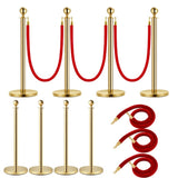 Velvet Ropes and Posts, 5 ft/1.5 m Red Rope, Stainless Steel Gold Stanchion with Ball Top, Red Crowd W3280P325712