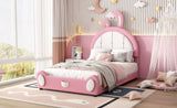 ZUN Twin Size Upholstered Platform Bed with Rabbit Shaped Headboard, Pink WF323763AAH