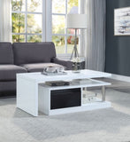 ZUN White and Black High Gloss Coffee Table with Swivel Top B062P209063