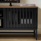 63 Inch Mid Century Modern TV Stand with Slatted Grille Striped Doors, TV Stand with Storage, W578P193305