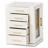360&deg Rotating Jewelry Box with 5 Drawers - White Cabinet & Pink Velvet Storage 07488518