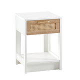 15.75" Rattan End table with drawer, Modern nightstand, side table for living room, bedroom,white W126573112