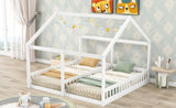 Twin Size House Platform Beds,Two Shared Beds, White WF296300AAK
