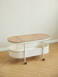 Movable oval metal glass coffee table with storage W347P181709