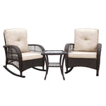 ZUN 3 Pieces Conversation Set, Outdoor Wicker Rocker Patio Bistro Set, Rocking Chair with Glass Top Side W2749P185869