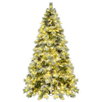 ZUN 7.5FT Pre-Lit Spruce Snow Flocked Christmas Tree with Pine Cones, Artificial Xmas Tree with 745 N704P198471A