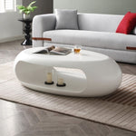 ZUN 53.93" Oval Coffee Table, Sturdy Fiberglass table for Living Room, White, No Need Assembly W876P178607