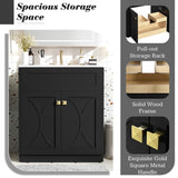 30'' Bathroom Vanity with Ceramic Sink Combo, Modern Freestanding Storage Cabinet with Gold Handles, N710P194898B