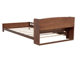 Full Pine Wood Bed with Bookcase Headboard ,LED Motion Sensor Light, Bed Guardrails,Walnut W504P281004
