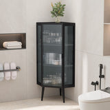 22.25'' Floor Coner Cabinet,Three Tiers with Tempered Glass Doors and Storage Shelves for Bathroom, W757P180792