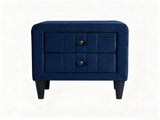 Navy Blue Velvet Upholstered Nightstand with 2 Drawers, Modern Bedside Table with Storage, Elegant B2770P509805