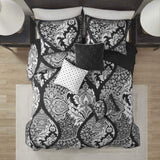 ZUN 6 Piece Printed Cotton Quilt Set with Throw Pillows Black King/Cal King B03597640