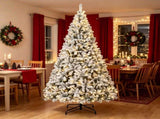 9 Foot Flocked Fir Christmas Tree Pre Lit Hinged Xmas Tree with LEDs Foldable Metal Base 72273480