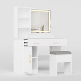 Makeup Vanity Desk with Mirror and Lights, White Vanity Table with Power Outlet and 3 Lighting 36486107