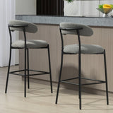 ZUN 26'' Counter height bar stools Teddy fabric cover kitchen island counter bar stool with black powder W2215P196283