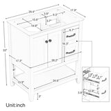 ZUN 30" Bathroom Vanity without Sink Top, Cabinet Base Only, Vanity with Multi-Functional Drawer, White WF310865AAK