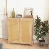 Mid-Century Modern Storage Cabinet with Woven Rattan Doors & Adjustable Shelves - Perfect for Living W3151P288911