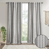 Cotton Printed Curtain Panel with Chenille Stripe and Lining B035129658