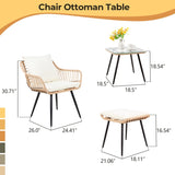 5 Piece Patio Bistro Set with Ottoman, Outdoor Wicker Apartment Balcony Furniture Sets, Rattan Table T2712P305912