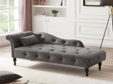Aijia 60.6" Velvet Chaise Lounge Buttons Tufted Nailhead Trimmed Solid Wood Legs with 1 Pillow,Grey W111740810