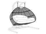 Charcoal Wicker Hanging Double-Seat Swing Chair with Stand w/Dust Blue Cushion MWTF-9716KD3