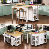 47 inch Kitchen Island with Extendable Dining Table, Rubber Wood Veneer Kitchen Table with Internal 56128666