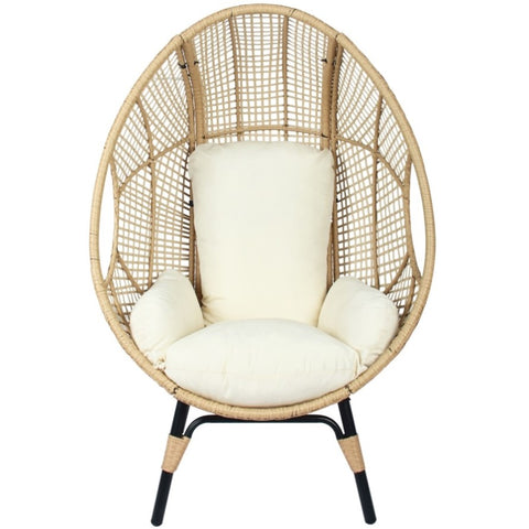 ZUN Patio PE Wicker Egg Chair Model 4 with Natural Color Rattan Beige Cushion and Side Table 63506051