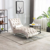 COOMORE Velvet Chaise Lounge Indoor,Button-Tufted Upholstered Chaise Lounge Chair with Pillow for W39538682