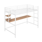 ZUN Twin Metal Loft Bed with Desk and Shelve,White MF292491AAK