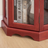 Lighted Corner Curio Cabinet with Tempered Glass Doors & Shelves - Elegant Cherry Display Case with W1758P294650