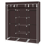 ZUN 69" Portable Clothes Closet Non-Woven Fabric Wardrobe Double Rod Storage Organizer Dark Brown 72079783